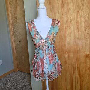 y2k Rampage Bohemian printed sequin v neck Blouse boho